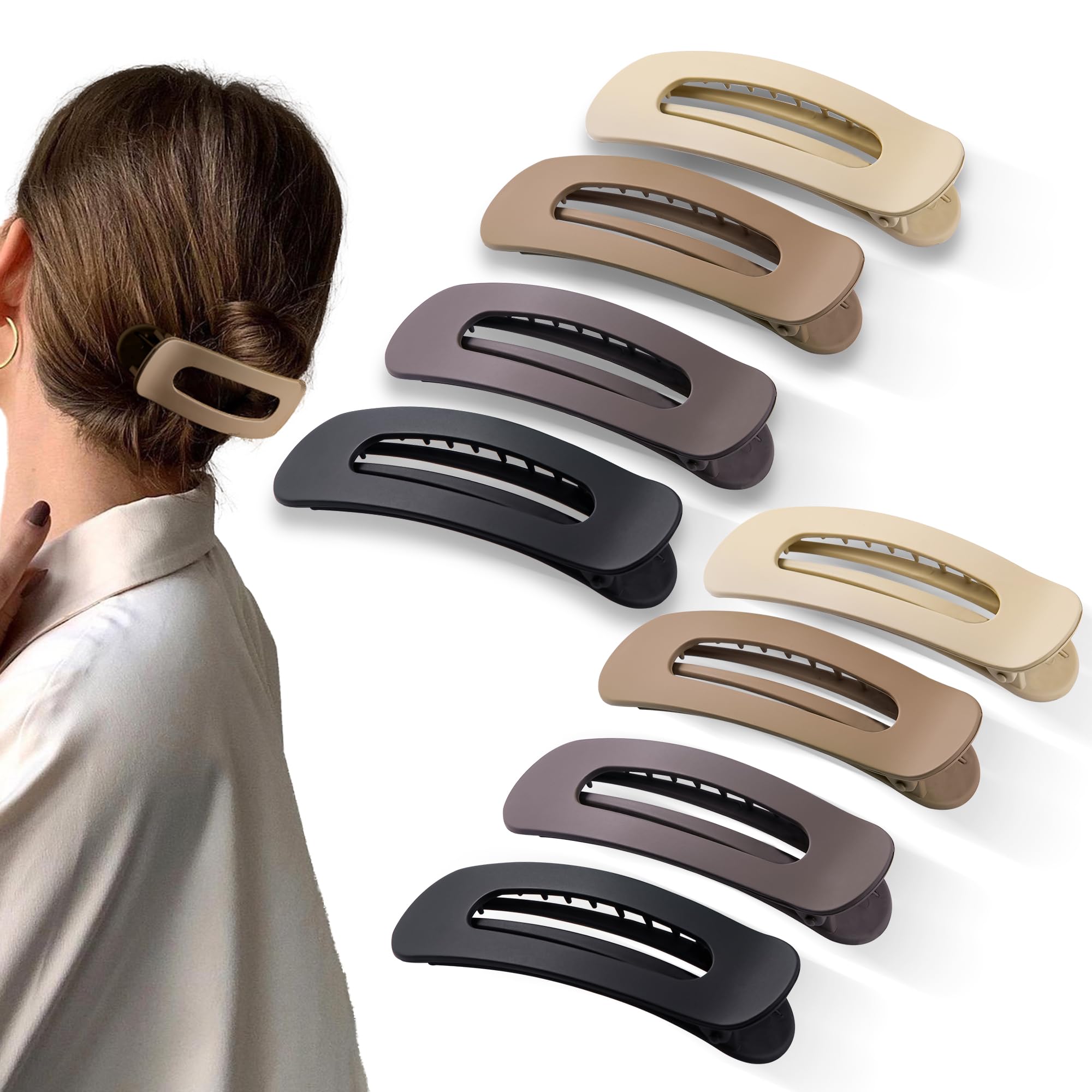 Photo 1 of Cptots 8 Pcs Large Lay Flat Claw Clips for Women French Side Slide Barrettes for Thin Fine Hair Rectangle Alligator Hair Accessories,Matte Coffee Khaki Brown Black