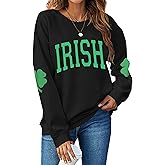 TAOHONG Women St. Patrick's Day Sweatshirts Shamrock Shirt Clover Printed Long Sleeve Irish Gift Casual Loose Fit Tops