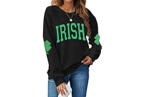 TAOHONG Women St. Patrick's Day Sweatshirts Shamrock Shirt Clover Printed Long Sleeve Irish Gift Casual Loose Fit Tops