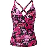 Women Underwire Tankini Top Only - Twist Front V Neck Bathing Suit Swim Top Tummy Control Cross Swimsuit 2026