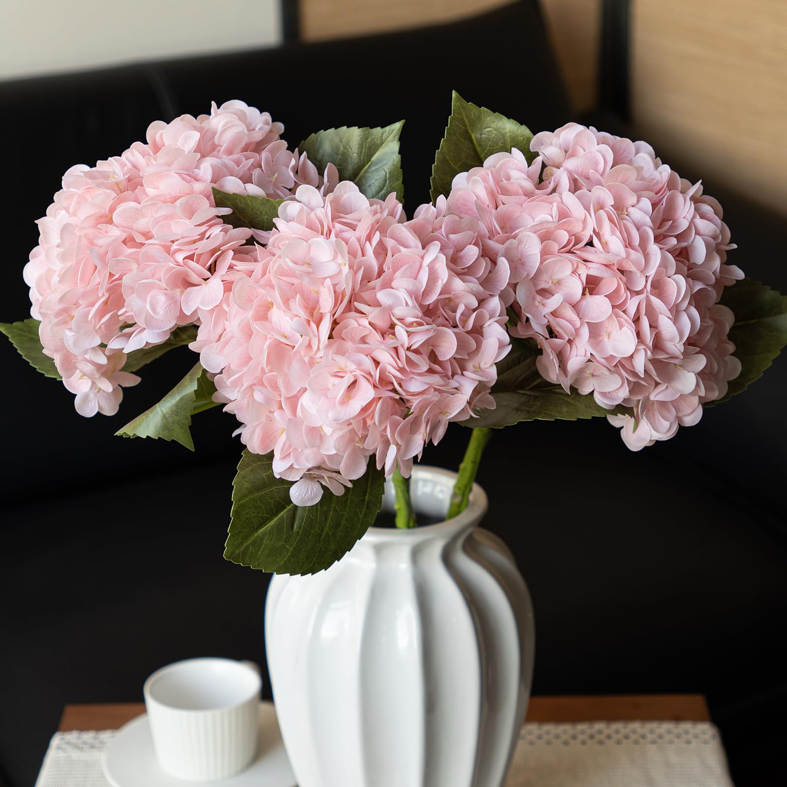 DUYONE, 3Pcs 22 Inch Artificial Hydrangea Realistic Touch Dried Flowers for Outdoor Wedding Christmas Office Family Party Living Room Table Decoration (Pink) — image 1