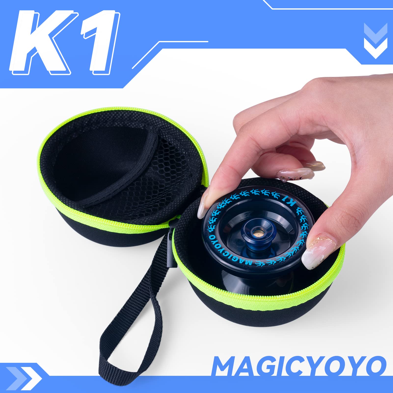 Pack of 2 Responsive YoYos - Plastic Yoyo K1 Blue &Alloy Yoyo V6 Black Dual Purpose (Unresponsive Bearing Kit), with 2 Yoyo Bags + 24 Strings and 1 Yo-Yo Glove Gift