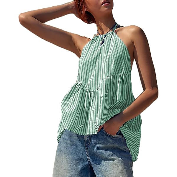 トップス CHONO Stella matelasse peplum camisole NUFIWI Sexy Stripe Peplum Halter Top Sleeveless Open Back