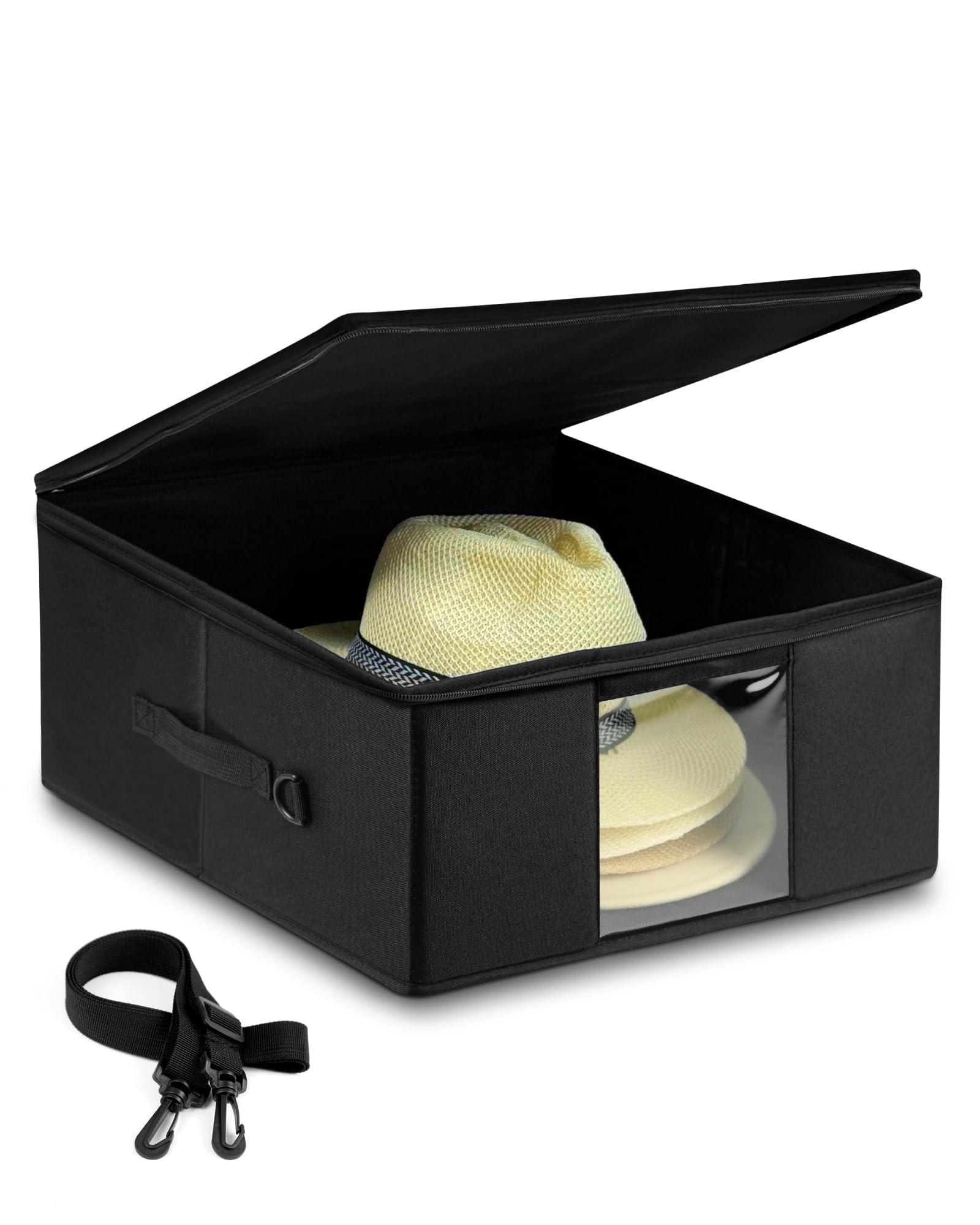Photo 1 of Teraves Large Cowboy Hat Storage Box, All Around Hardboard Support, Crush-Proof, Dust-Proof, Wide Brims Hat Travel Case with Shoulder Strap Carrying Handle and Trolley Sleeve, Black