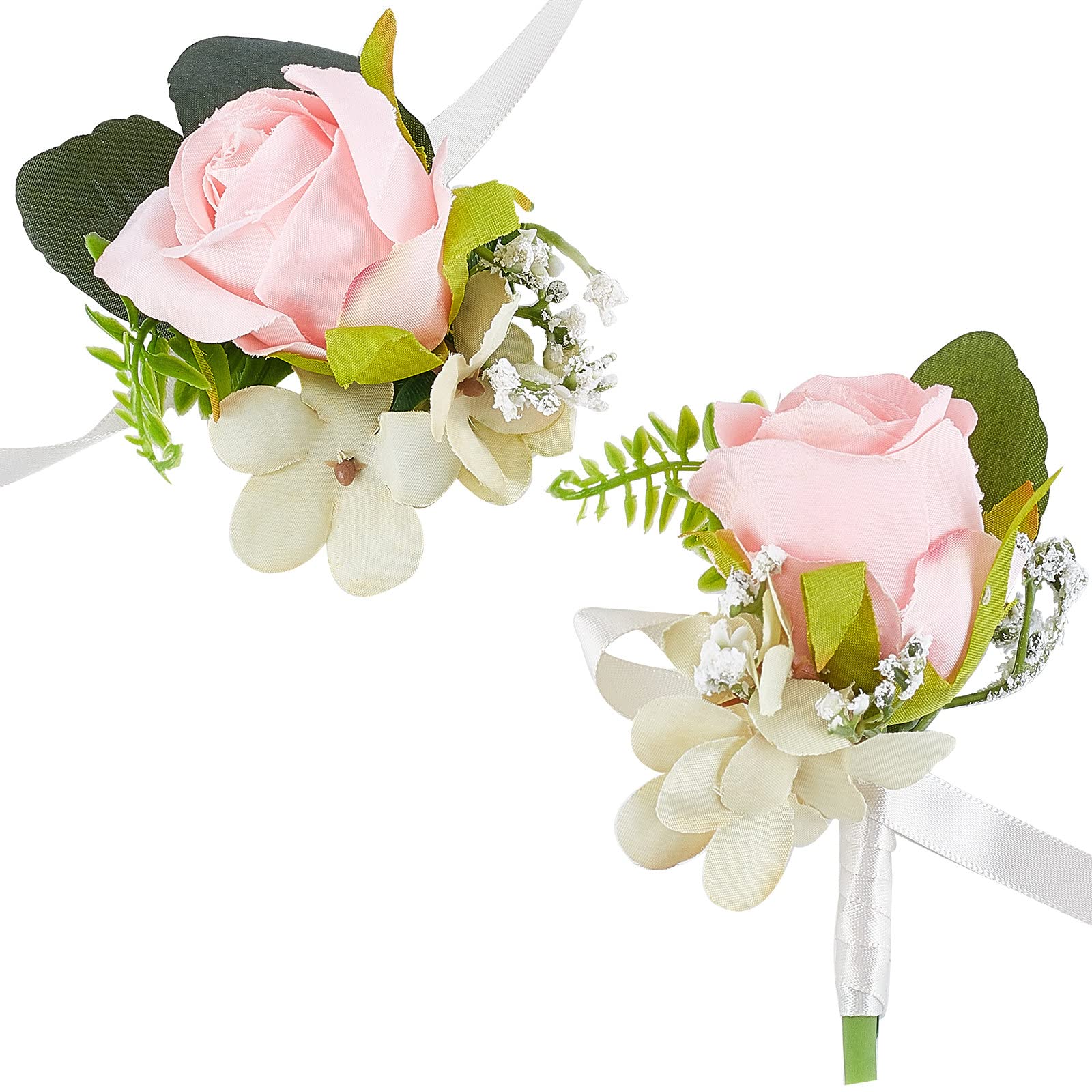 CRASPIRE Pink Rose Boutonniere Wrist Set, Artificial Wedding Boutonniere Silk Wristband, Boutonniere Buttonholes Rose Wrist Corsage Groom and Brides for Wedding Ceremony Anniversary Prom Party
