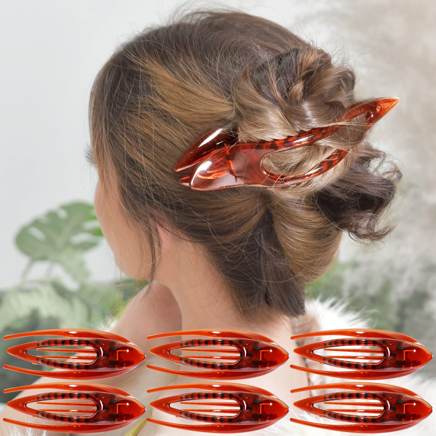 RC ROCHE 6 Pcs Flat Hair Clips Big Claw for Thick Hair French Duckbill Women No Slip Side Slide Curved Alligator Concord Strong Grip Hold Volume Lay Down Clamp, Large Brown