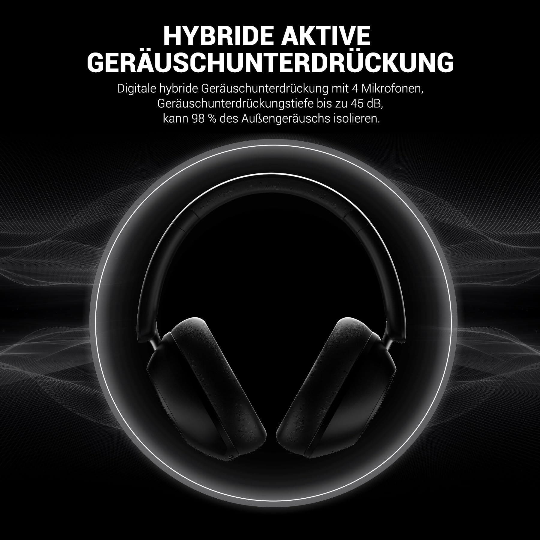 OneOdio A5 Over Ear Kopfhörer Kabellos Bluetooth, Hybrid Aktive Noise Cancelling, Hi-Res LDAC Audio, 75 Std. Akku, Bluetooth 5.4, klare Anrufe, Spielemodus, Schnellladung für PC Reisen Zuhause Büro 3