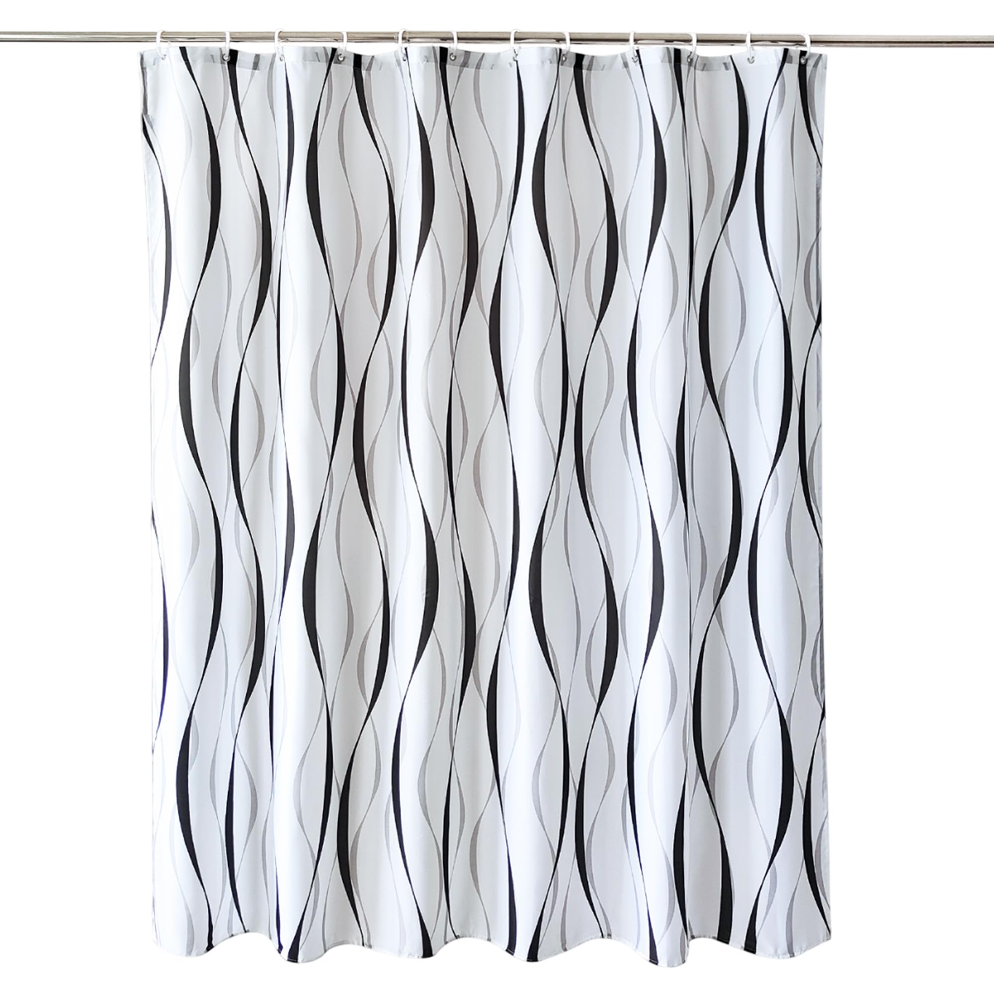 Trimming Shop Geometric Design Shower Curtain - White Polyester Fabric Bathroom Curtain, Mould Resistant, With 12 Hooks, Washable 180x200cm Long Shower Liner, Blackout Design for Stylish Bathroom