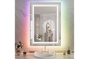 WTTY LED Bathroom Mirror 20"x28" with RGB Backlit and 3 Front Light,Stepless Dimmable LED Mirror for Bathroom,Lighted Bathroom Vanity Mirror for Wall,Anti-Fog,Memory Function,Shatter-Proof