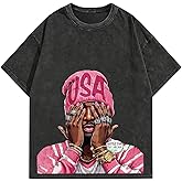 VIPWOLF Men's Graphic Oversized Short Sleeve Tee Shirt Y2K Vintage Cool Acid Wash Streetwear T-Shirts