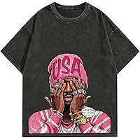 VIPWOLF Men's Y2K Graphic Tees Letter Short Sleeve Collared Zip Up
