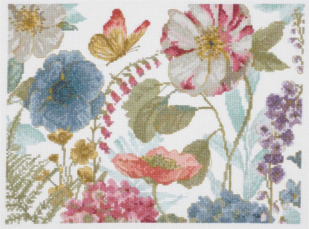 DMC Cross Stitch Kit Watercolor Flowers Champêtres, Includes Aida Fabric 5.5pts/cm, Mouliné Étoile Thread, Needle and Instructions — image 1