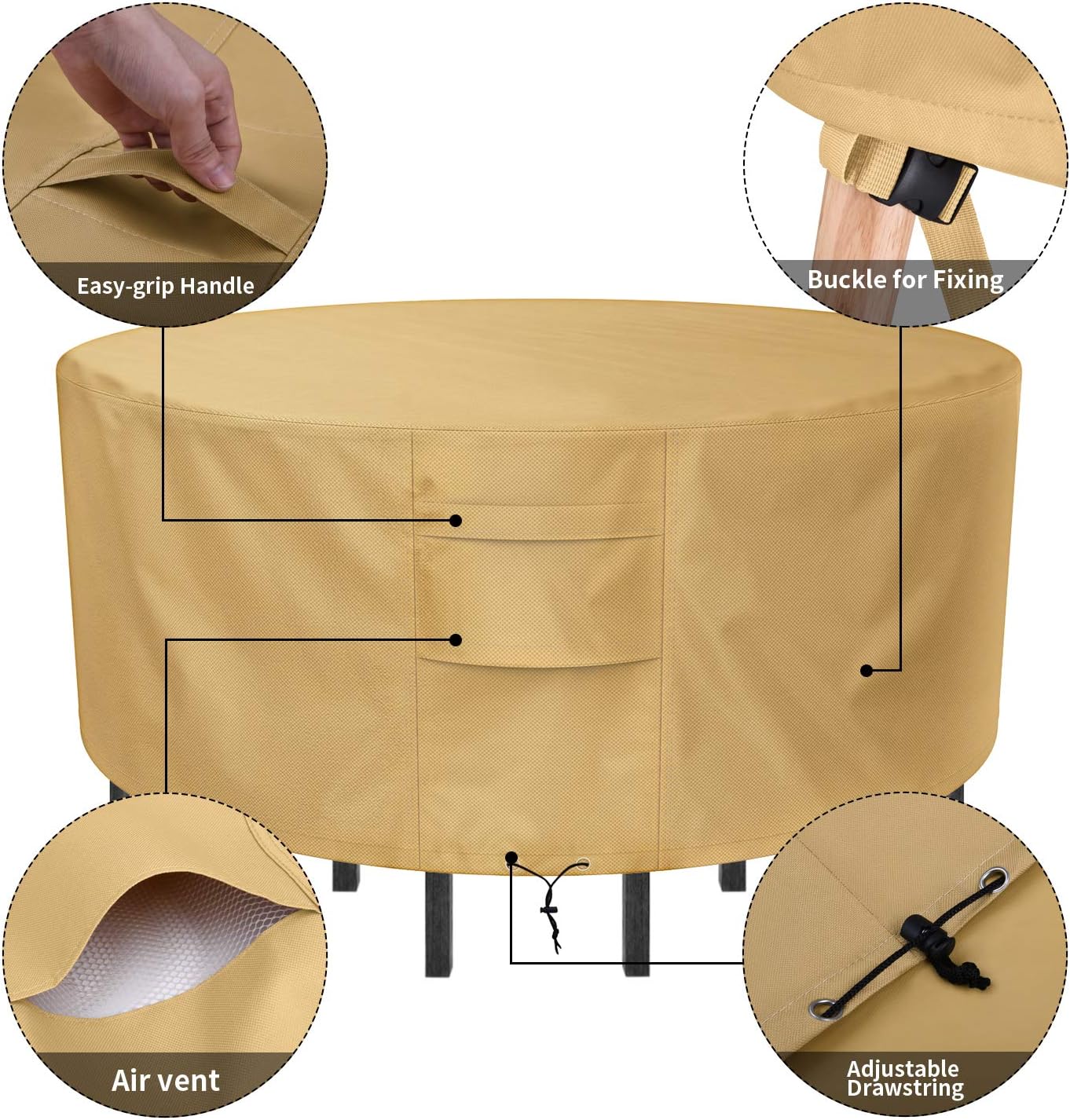 Sunkorto Round Patio Table & Chair Set Cover, Waterproof & Wear-Resistant Patio Furniture Cover, 94 inch Diameter, Light Brown: Kitchen & Dining