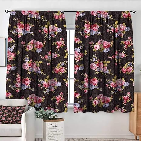 Amazon All Of Better ローズブラックアウトウィンドウカーテンパターン オールドファッションコサージュ ブーケ アンティーク フェミニン フローラル インスパイアド グレース 寝室 遮光カーテン 幅55インチ X 長さ39インチ マルチカラー 55 W X 45 L 140cm X 115cm