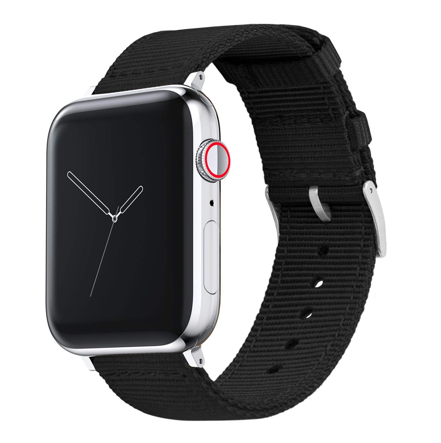 42mm/44mm/45mm/49mm Black - BARTON Two-Piece Military Style Watch Bands with quick release spring bar mechanism - Compatible with all Apple Watch Models - Black PVD Hardware- Fits wrists 5" to 8"
