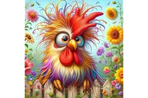 cdjlddww Chicken Diamond Painting Kits for Adults, DIY Flowers Diamond Art Kits for Beginners,5D Diamond Art Kits Round Full Drill Diamond Painting for Home Wall Decor Present 14×14inch