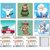 SYDYLH 6 Packs Framed Chrsitmas Paint by Numbers Kit for Kids Ages 8-12,Snowman Easy Acrylic Paint by Number Framed on Canvas,Number Painting Paint by Numbers Kit for Home Wall Decoe 8x8inch