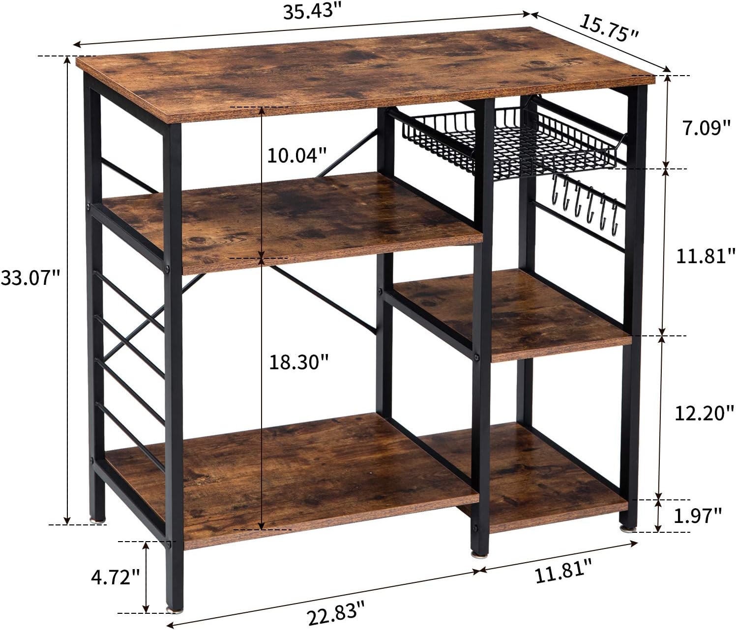IBUYKE Industrial Kitchen Baker’s Rack, Coffee Bar, Utility Storage Shelf, Microwave Oven Stand, 4-Tier+3-Tier Table for Spice Rack, Simple Assembly TMJ021H - Standing Baker's Racks