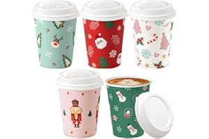 Fit Meal Prep 100 Pack 8 oz Christmas Disposable Coffee Cups with Lids, Premium To Go Cups, Leak-Proof Paper Cups for Hot Bev