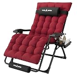 Amopatio Oversized Zero Gravity Padded Chair w/Removable Cushion&Headrest, XXL 33In Reclining Camping Lounge Chair Upgraded Lock and Footrest, Folding Patio Recliner for Indoor Outdoor, Red
