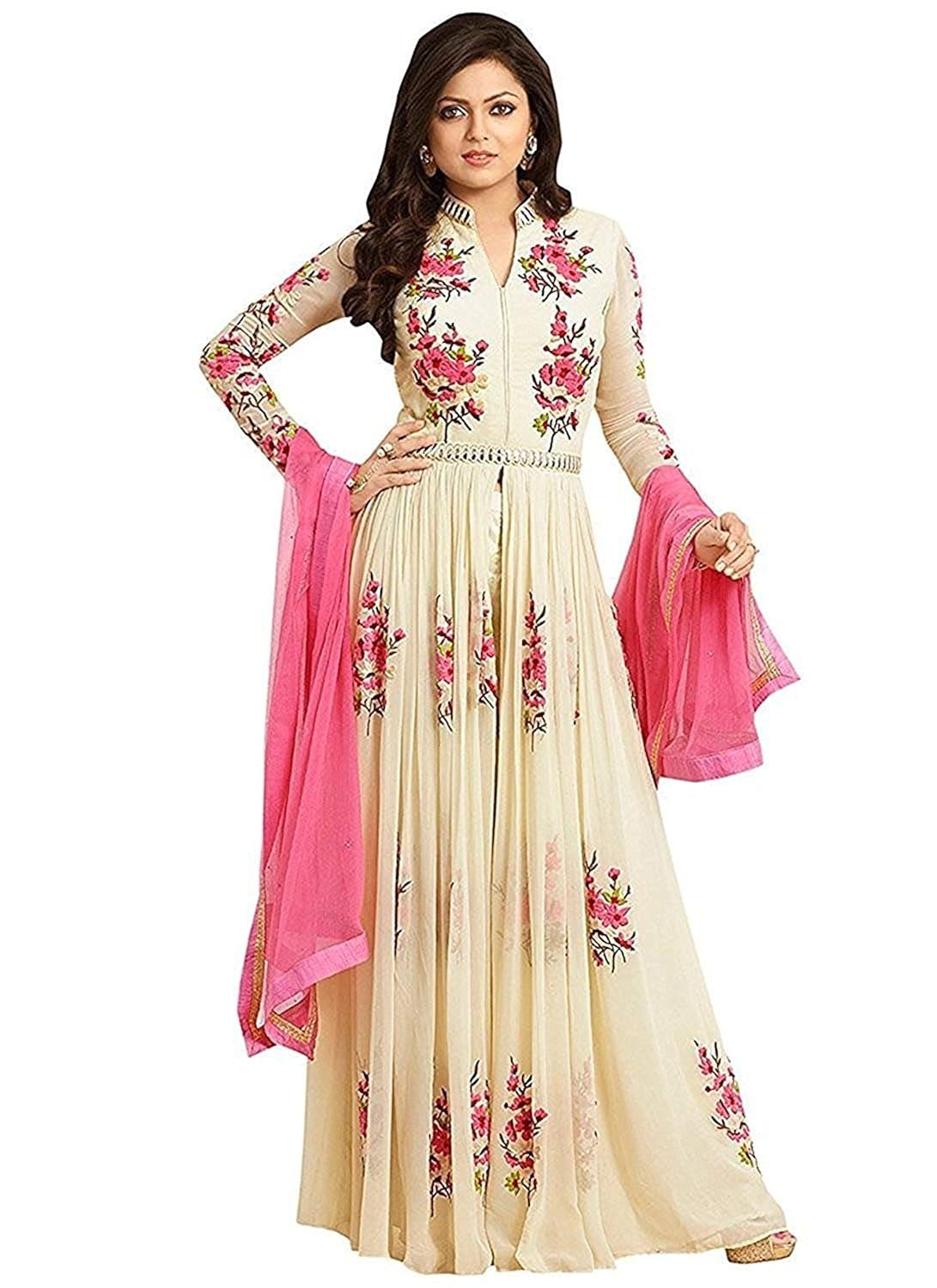 panihari fashion women's georgette semi-stitched embroidered anarkali gown (cream - color_free size)