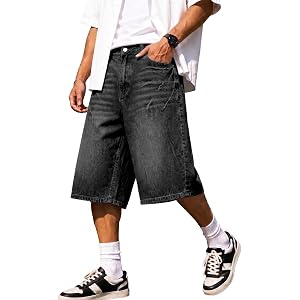 Geahod Mens Baggy Jean Shorts Loose Fit Y2K Denim Jorts Vintage | Hip Pop,Wide Leg,Jort,Streetwear, Baggy Shorts Men