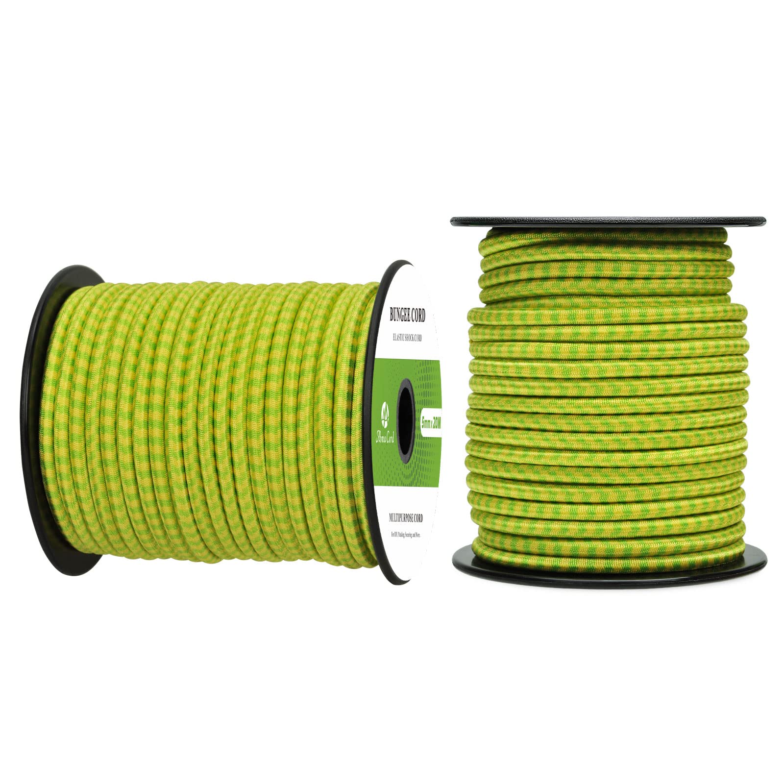 Abma Cord Bungee Cord 5mm 20M Elastic Shock Cord 100% Stretch Elastic Bungee Rope for Tarpaulin, Trailer, Backpack, Tent Pole, Kayak - Neon Green&Yellow — image 1