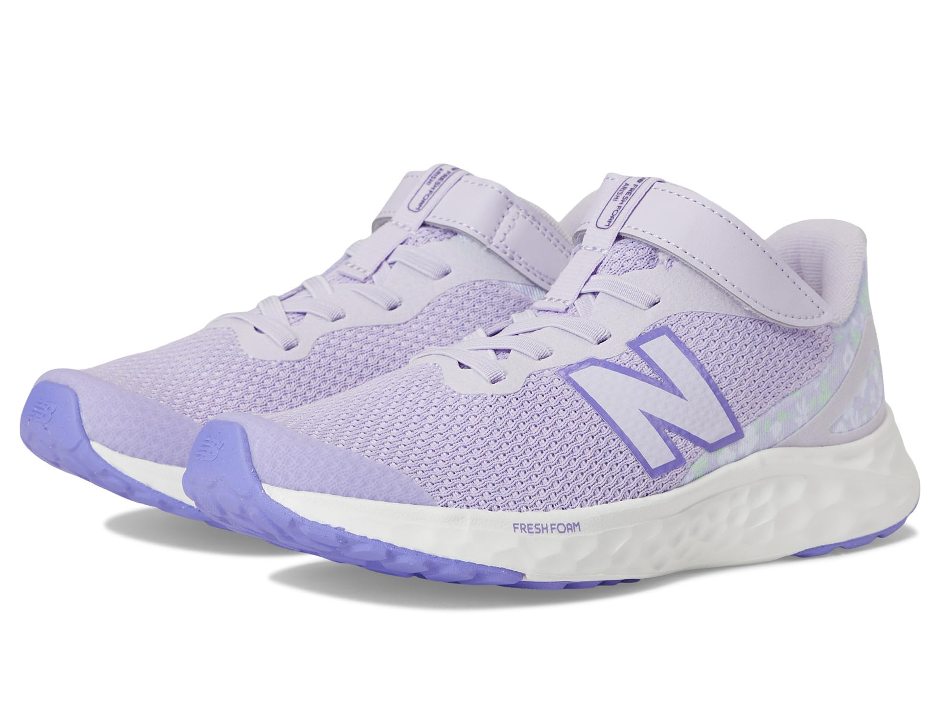 New Balance Kid's Fresh Foam Arishi V4 Bungee Lace with Top Strap Running Shoe, Bright Lavender/Violet Crush, 2.5 XW Little Kid Image