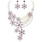 EVER FAITH Snowflake Simulated Pearl Austrian Crystal Necklace Earrings Set