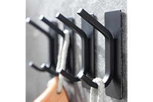 Taozun Adhesive Hooks Black - Towel Hanger Stainless Steel Bathroom Towel Hook, 4 Packs