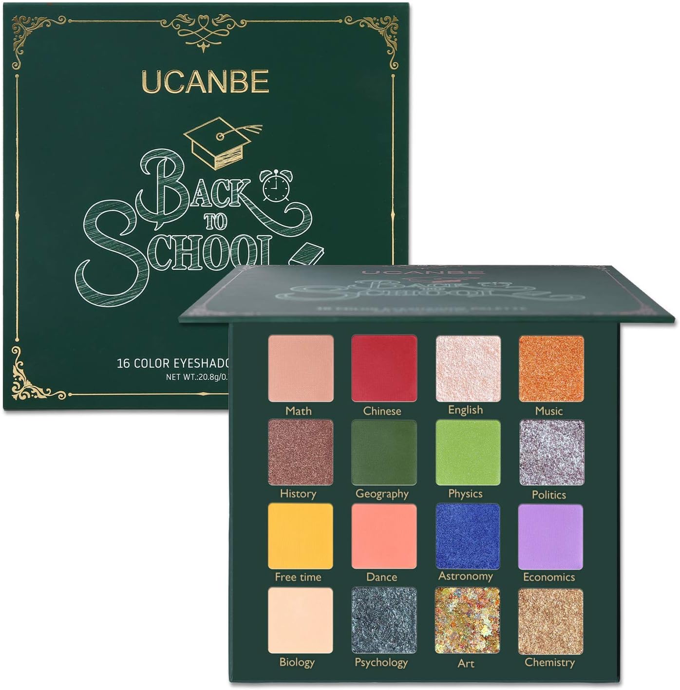 UCANBE - 16 Color Pigmented Eyeshadow Makeup Palette - include Matte Shimmer and Glitter Blending Eye Shadow - Waterproof Long Lasting Powder Make Up Set