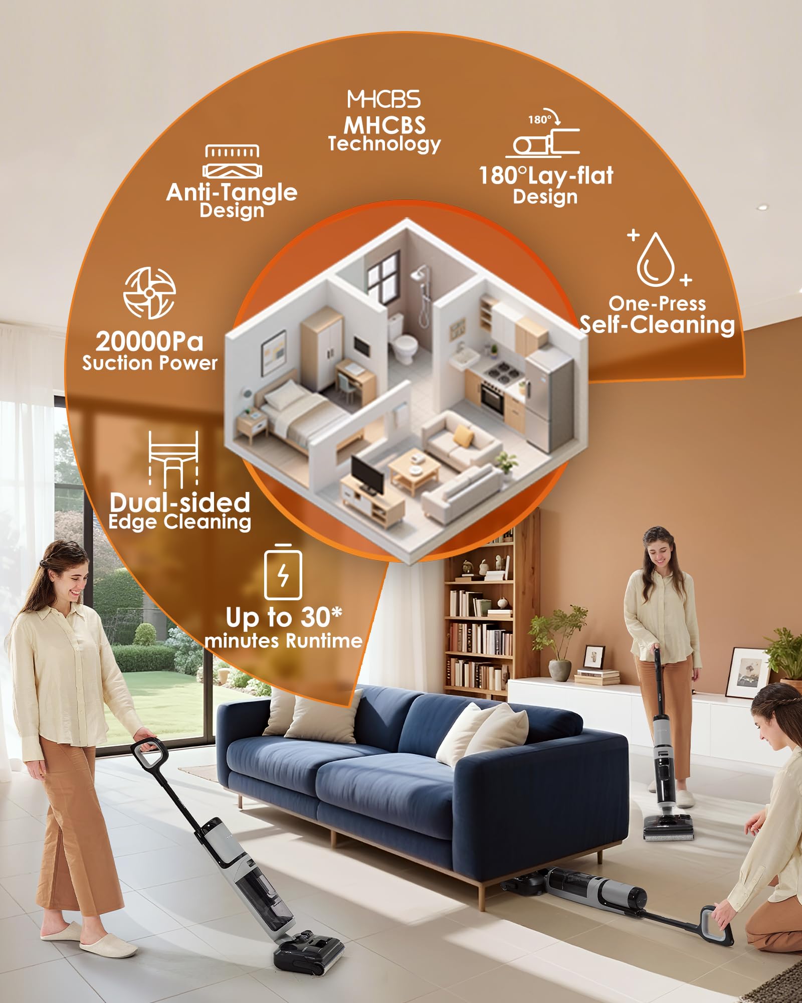 Tineco Floor ONE i5 Aspiradora en seco y húmedo, aspiradora y trapeador en un solo paso, potente succión de 20 kpa, diseño plano de 180°, diseño antienredos, limpieza de bordes de doble cara, hasta 30 minutos de tiempo de ejecución