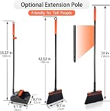 JEHONN Dustpan and Brush Set Long Handle 138cm 180° Swivel Orange Black view 2