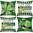 GEEORY Happy St. Patrick's Day Pillow Covers 18 x 18 Inch Set of 4, Green Shamrock Good Luck Leprechaun Hat Pinch Me Farmhouse Throw Pillowcases for Home Sofa Couch Cushion Decoration G431-18