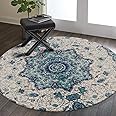 Lahome Collection Traditional Vintage Floral Round Area Rug - 3' Diameter Non-Slip Medallion Vintage Area Rug Small Accent Distressed Throw Rugs Floor Carpet for Entryway Bedrooms (3' Diameter, Blue)