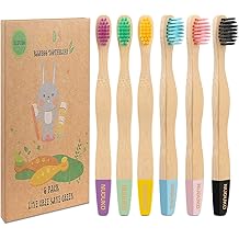 NUDUKO Kids Toothbrush Bamboo Toothbrushes 6 Pack - Organic Compostable Tooth Brush Wooden Baby Toddler Toothbrush, Eco-Frien