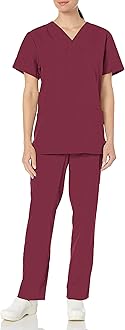 Women's Unisex Top and Scrub Pant Set Medical, Wine, XXXL