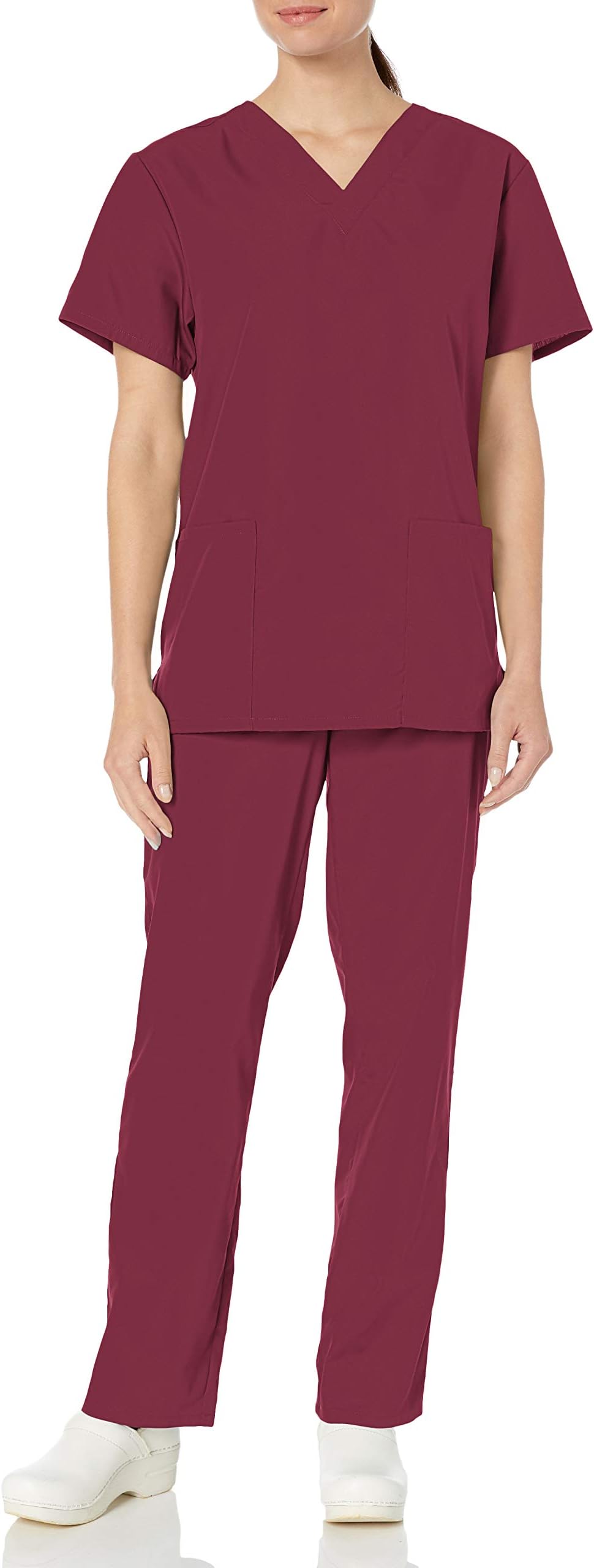 Women's Unisex Top and Scrub Pant Set Medical, Wine, XXXL