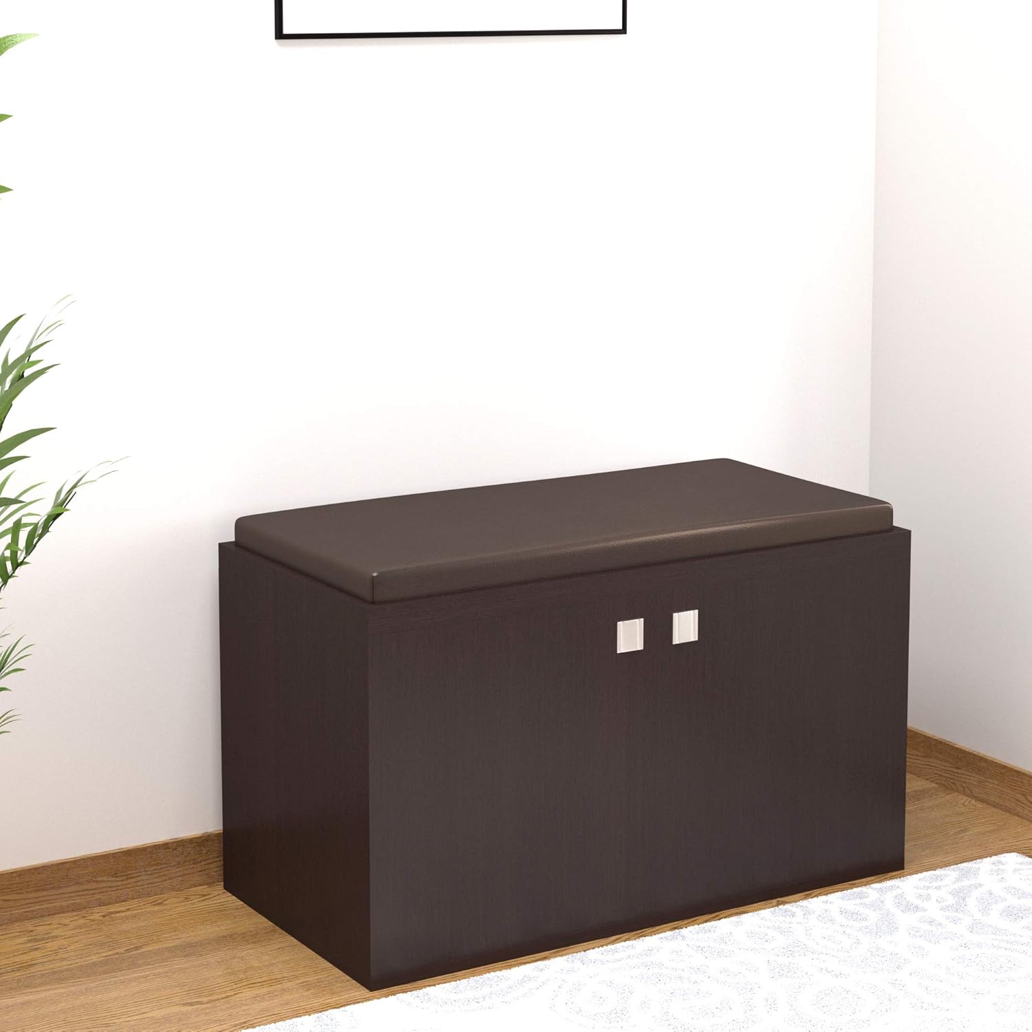 2-Door Wooden Shoe Rack with Seat