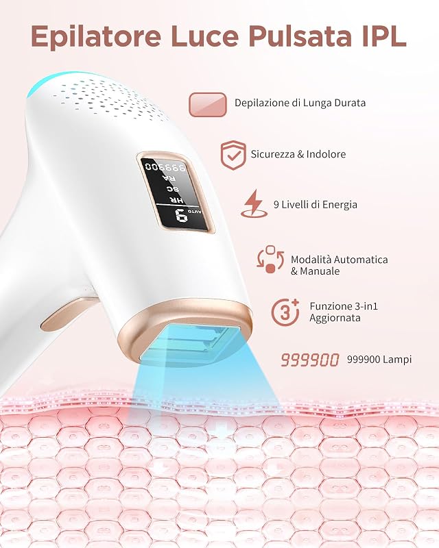 Epilatore Luce Pulsata con 3 IN 1 HR/SC/RA Finestra di 5cm² IFE03