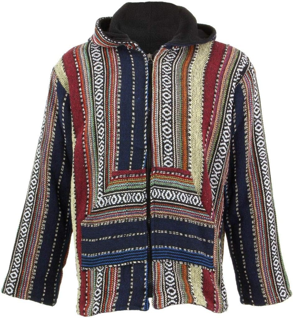Hippie Festival Hoodie Jacket Fleece Lined Navy, Red & Cream