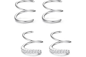FUNRUN JEWELRY 2Pairs 925 Sterling Silver Twist Wrap Spiral Earrings for Women Double Hoop Climber Cuff Earrings Hypoallergenic Tiny CZ Cartilage Twist Piercing Earrings