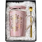 Unique Teacher Appreciation Gifts for Women - Best Teachers Valentine Mug for Teachers from Student, 14Oz Pink Marble Ceramic Gold Print Teacher Cup, Birthday Retirement Graduation, Nice Gift Boxed