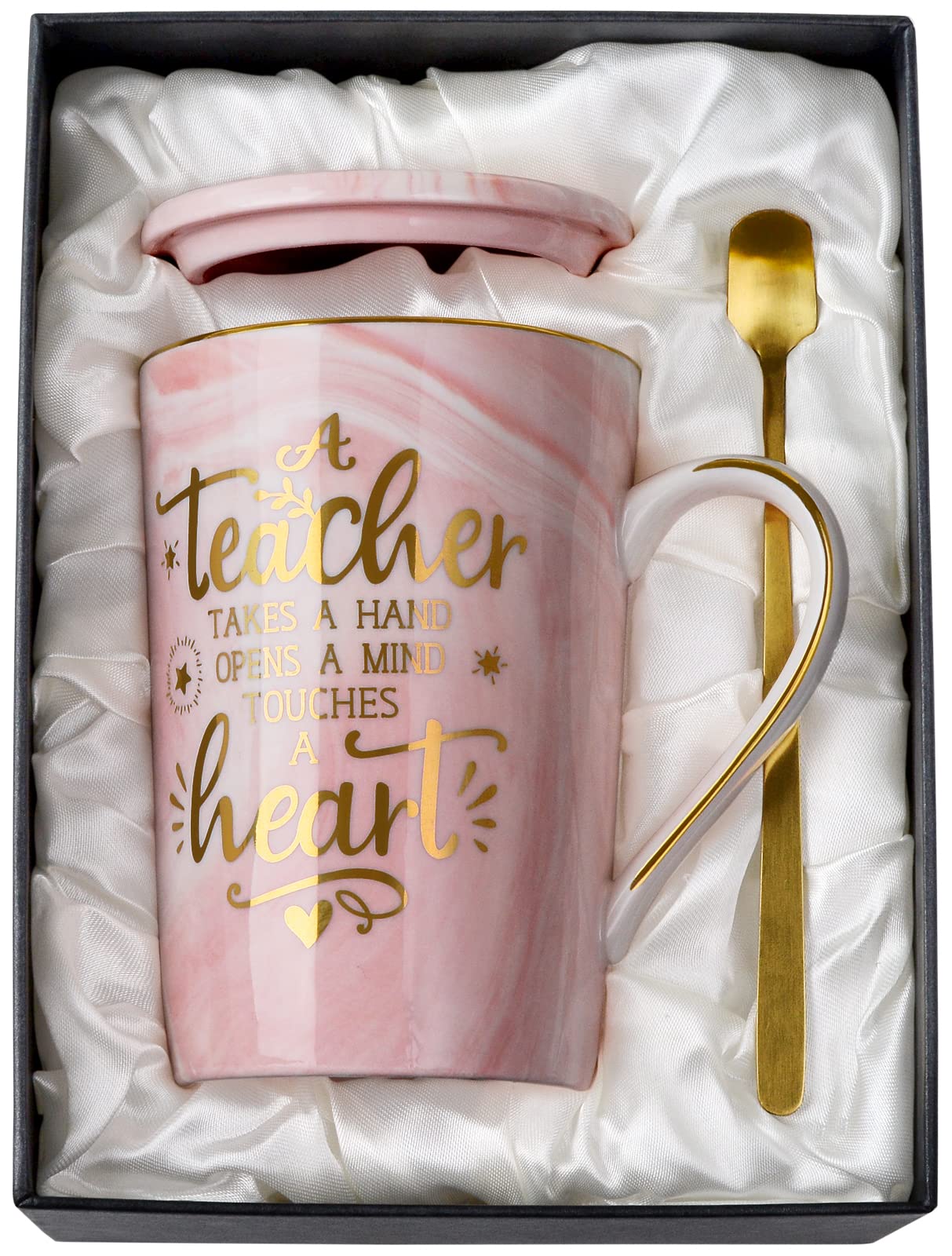 Unique Teacher Appreciation Gifts for Women - Best Teacher Valentines Gifts for Teachers, 14oz Pink Marble Ceramic Coffee Mug Printed with Gold, Retirement Birthday Ideas, End of The Year, Gift Boxed