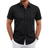 J.VER Mens Short Sleeve Dress Shirts Wrinkle Free Casual Button Down Shirt | Stretch, Breathable, Comfortable, Untucked, Classic, Fashion, Business Casual, Formal Dress, Wedding Prom Office Party