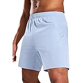 MIER Mens Athletic Shorts 7 Inch Inseam Quick Dry Breathable Running Gym Workout Shorts with 3 Zipper Pockets, No Liner