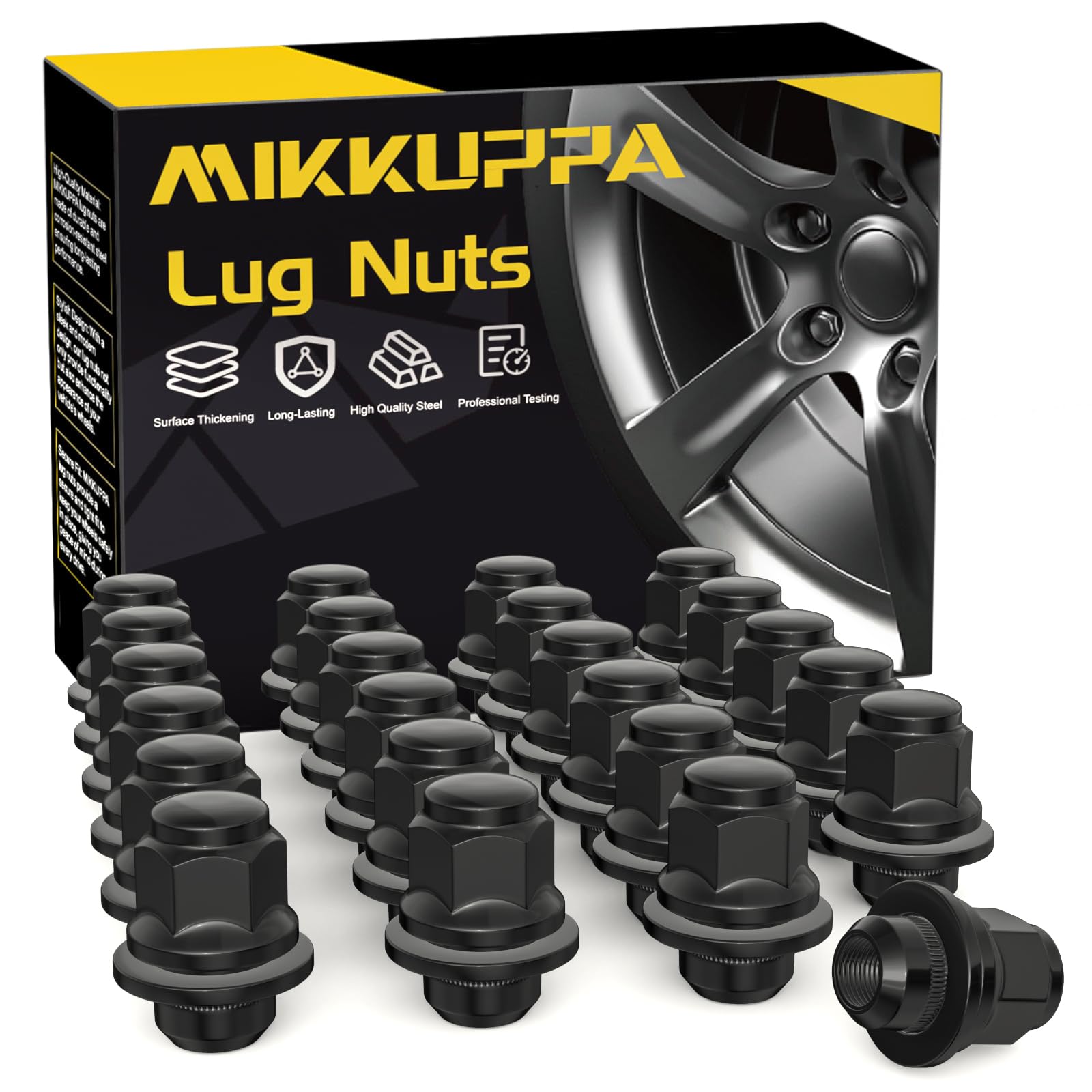 Photo 1 of MIKKUPPA M12x1.5 Mag Lug Nuts, 24PCS 13/16'' (21mm) Hex Black Mag Seat Tire Nuts with Washer, Replacement for Toyota Camry RAV4 Highlander Corolla Tacoma 4Runner Prius Sienna OEM Factory Wheels