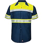 Red Kap Mens Hi-Visibility Short Sleeve Color Block Ripstop Work Shirt - Type O, Class 1
