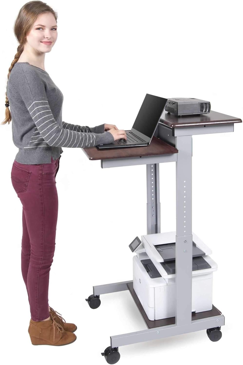 best standing desks on amazon on Amazon Com Stand Up Desk Store Rolling Adjustable Height Two Tier Standing Desk Computer Workstation Silver Frame Dark Walnut Top 24 Wide Furniture Decor