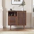 FiveWillowise Buffet Cabinet with Storage, 31.5" Buffet Table with Storage, Mid-Century Sideboard Coffee Bar Cabinet with Silding Door for Living/Dining Room, Kitchen, Hallway, Walnut